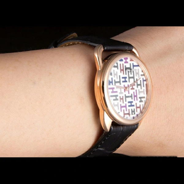 Hermes Classic Croco Leather Strap Multicolor Patterned Logo Dial new59412