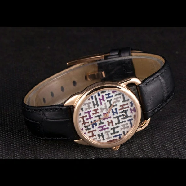 Hermes Classic Croco Leather Strap Multicolor Patterned Logo Dial new59412