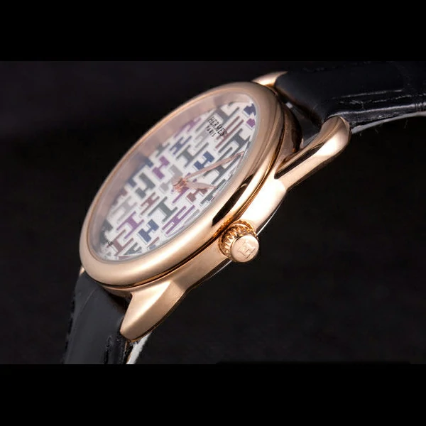 Hermes Classic Croco Leather Strap Multicolor Patterned Logo Dial new59412
