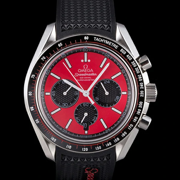 Omega Speedmaster Black Rubber Bracelet Red Dial new59419