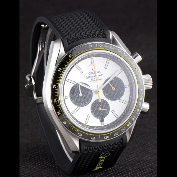 Omega Speedmaster Black Rubber Bracelet White Dial new59420