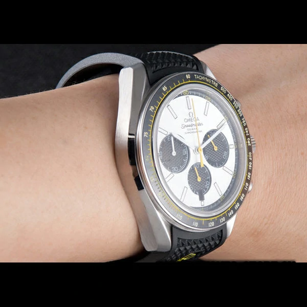 Omega Speedmaster Black Rubber Bracelet White Dial new59420