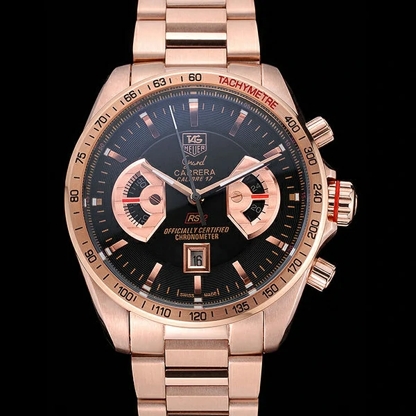 Tag Heuer Grand Carrera Rose Gold Bracelet Black Dial new59431