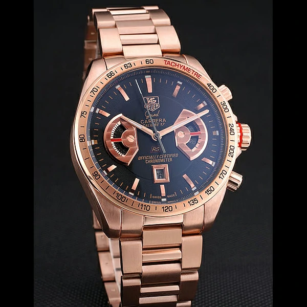 Tag Heuer Grand Carrera Rose Gold Bracelet Black Dial new59431