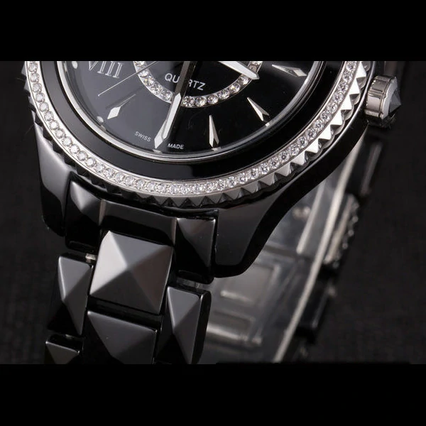Dior VIII Diamond Encrusted Black Bezel Black Bracelet new59449