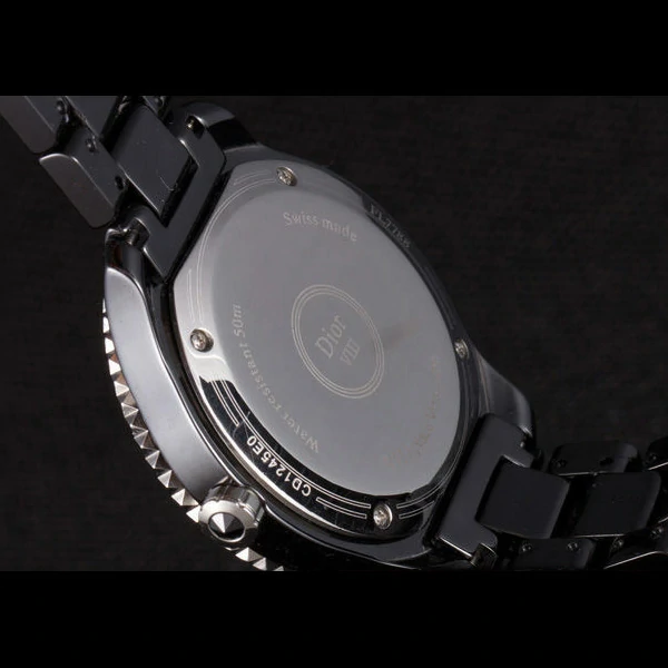 Dior VIII Diamond Encrusted Black Bezel Black Bracelet new59449