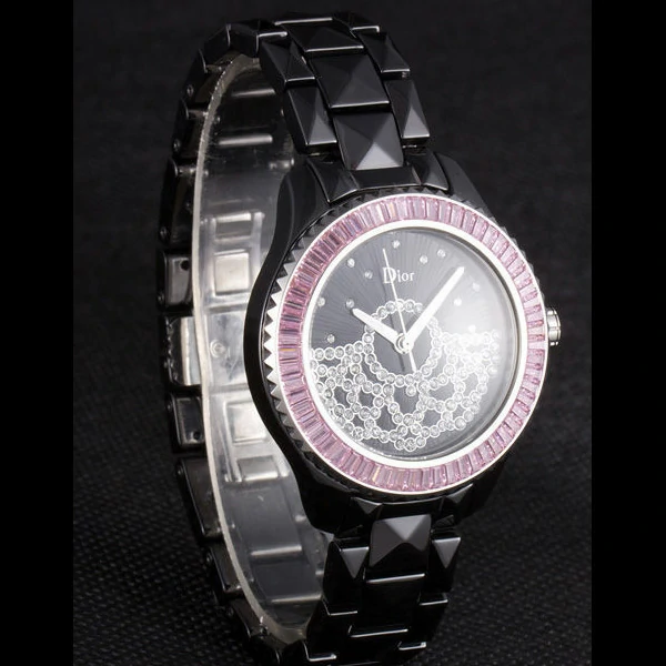 Dior VIII Baguette Cut Pink Diamonds with Diamond Encrusted Dial new59453