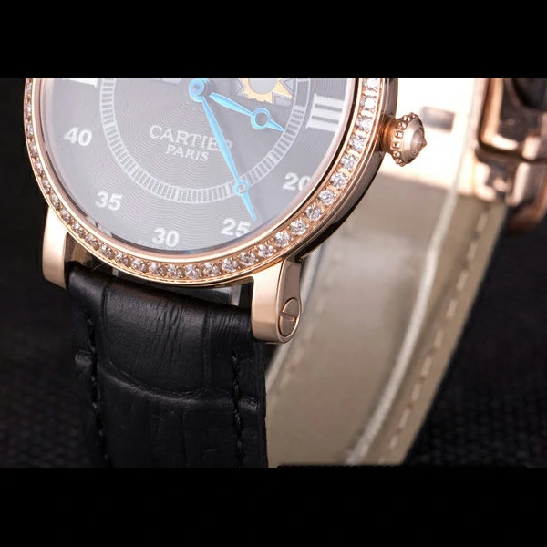 Cartier Moonphase Rose Gold Watch with Black Leather Band new59456