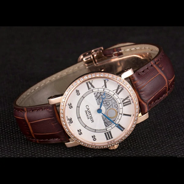 Cartier Moonphase Rose Gold Watch with Brown Leather Band new59457