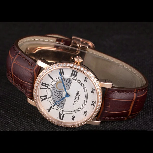 Cartier Moonphase Rose Gold Watch with Brown Leather Band new59457