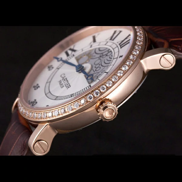 Cartier Moonphase Rose Gold Watch with Brown Leather Band new59457