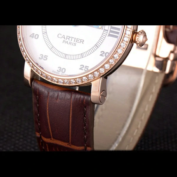 Cartier Moonphase Rose Gold Watch with Brown Leather Band new59457