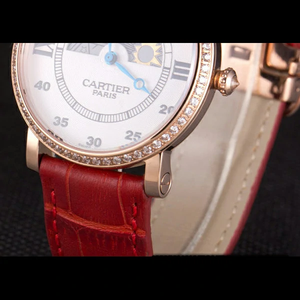 Cartier Moonphase Rose Gold Watch with Red Leather Band new59458