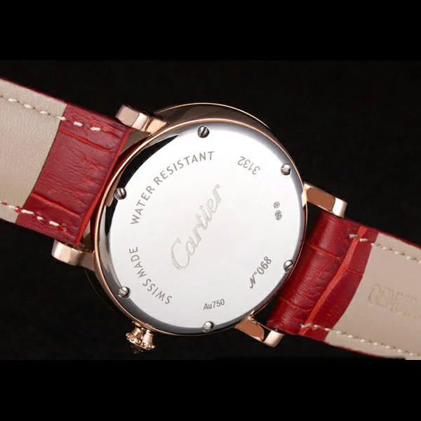 Cartier Moonphase Rose Gold Watch with Red Leather Band new59458