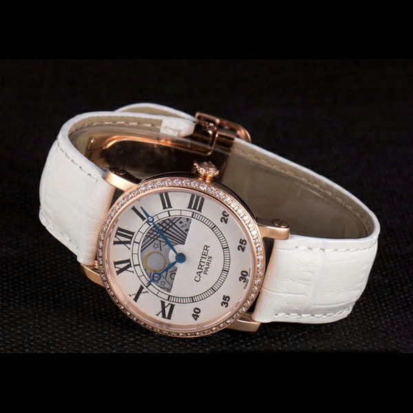 Cartier Moonphase Rose Gold Watch with White Leather Band new59459