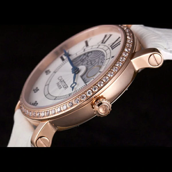 Cartier Moonphase Rose Gold Watch with White Leather Band new59459