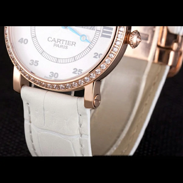 Cartier Moonphase Rose Gold Watch with White Leather Band new59459