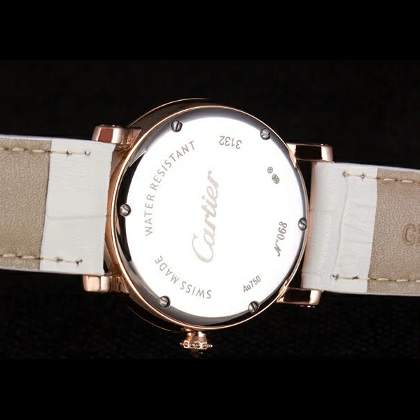 Cartier Moonphase Rose Gold Watch with White Leather Band new59459