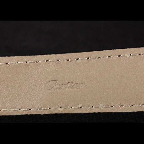 Cartier Moonphase Silver Watch with Black Leather Band new59460