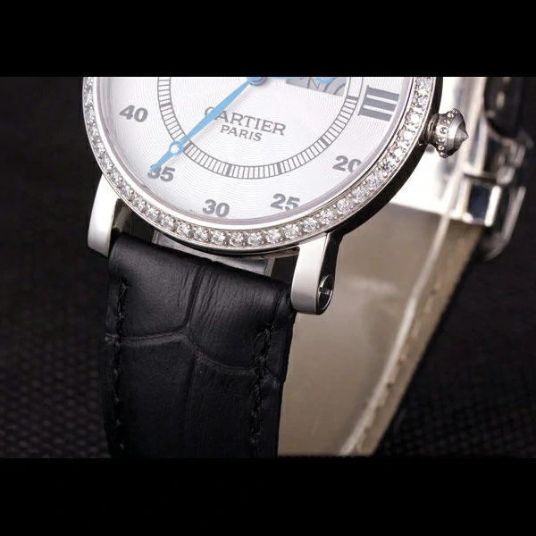 Cartier Moonphase Silver Watch with Black Leather Band new59460