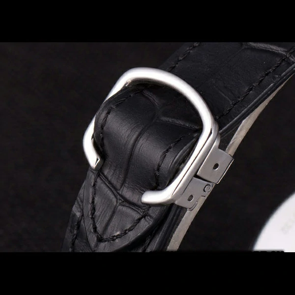 Cartier Moonphase Silver Watch with Black Leather Band new59460