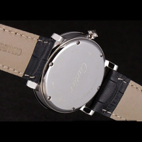 Cartier Moonphase Silver Watch with Black Leather Band new59460