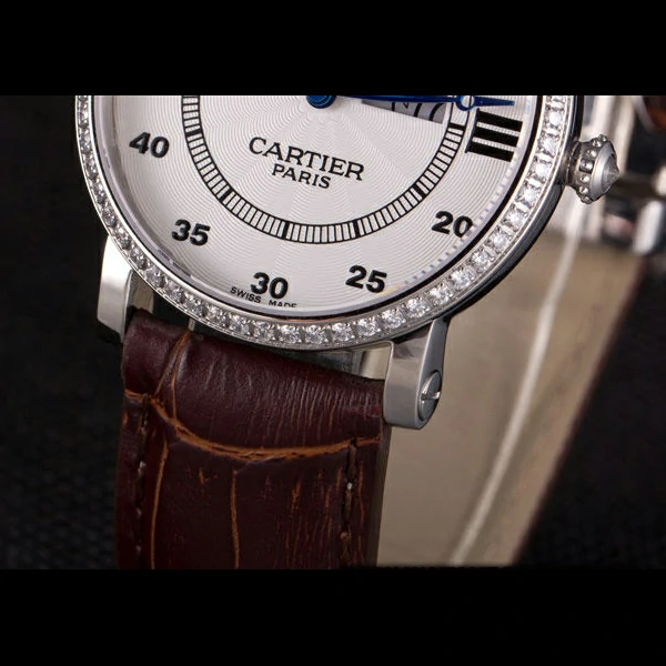 Cartier Moonphase Silver Watch with Brown Leather Band new59461