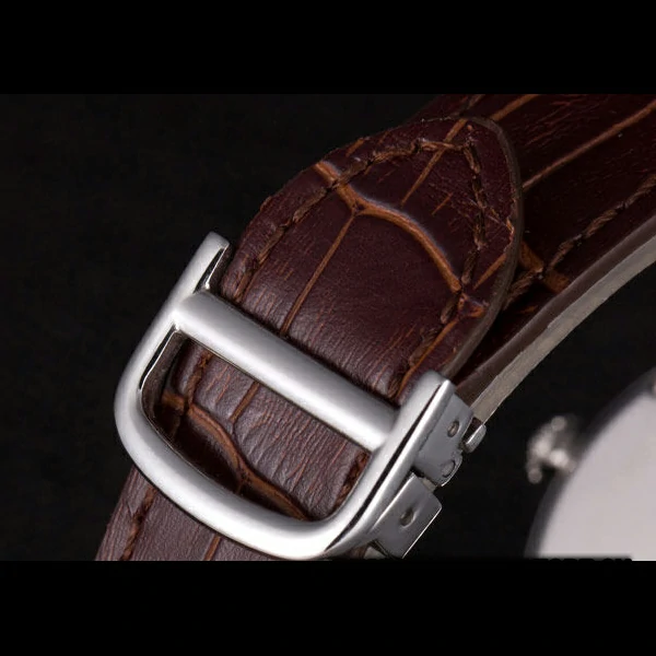 Cartier Moonphase Silver Watch with Brown Leather Band new59461