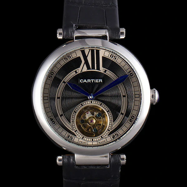 Cartier Ballon Bleu flying tourbillon Black Leather Strap new59522
