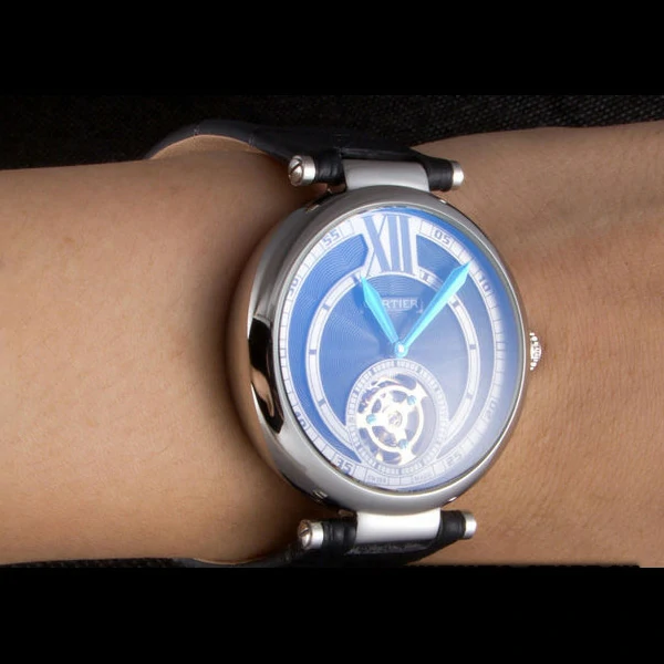 Cartier Ballon Bleu flying tourbillon Black Leather Strap new59522