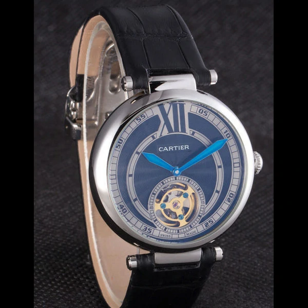 Cartier Ballon Bleu flying tourbillon Black Leather Strap new59522