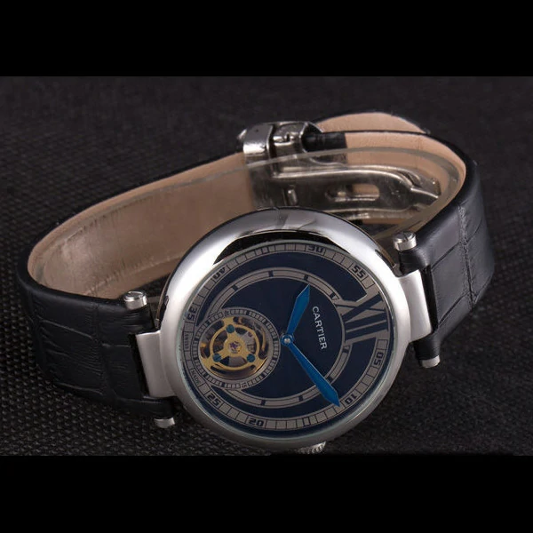 Cartier Ballon Bleu flying tourbillon Black Leather Strap new59522