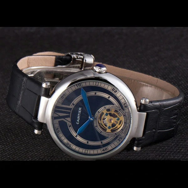 Cartier Ballon Bleu flying tourbillon Black Leather Strap new59522