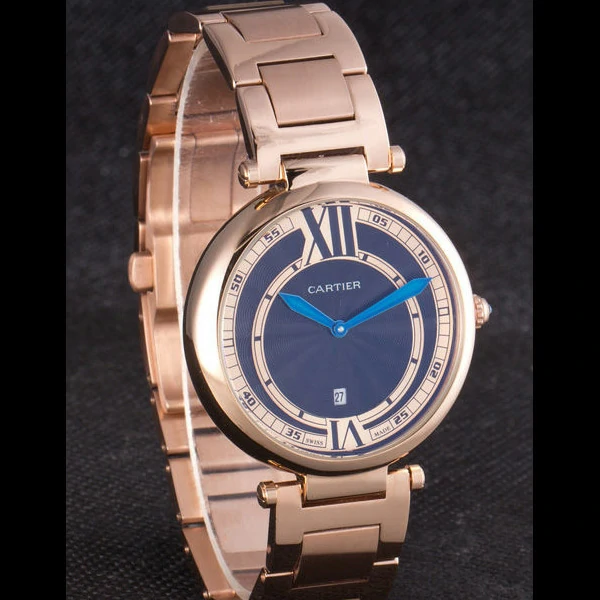 Cartier Ballon Bleu Rose Gold Stainelss Steel Strap Black Dial new59528