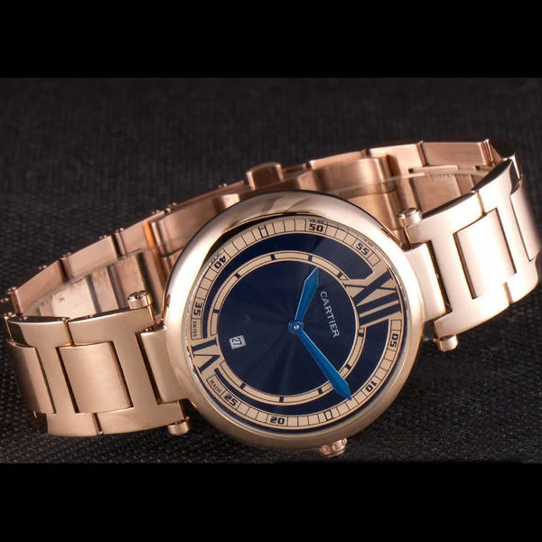 Cartier Ballon Bleu Rose Gold Stainelss Steel Strap Black Dial new59528