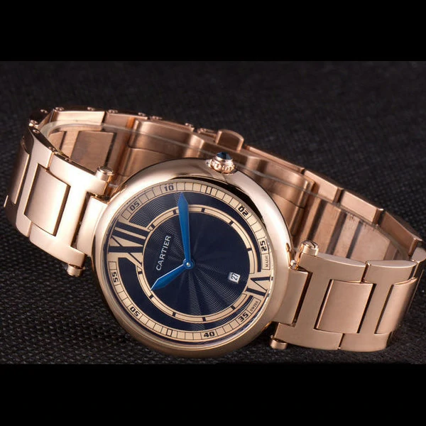 Cartier Ballon Bleu Rose Gold Stainelss Steel Strap Black Dial new59528