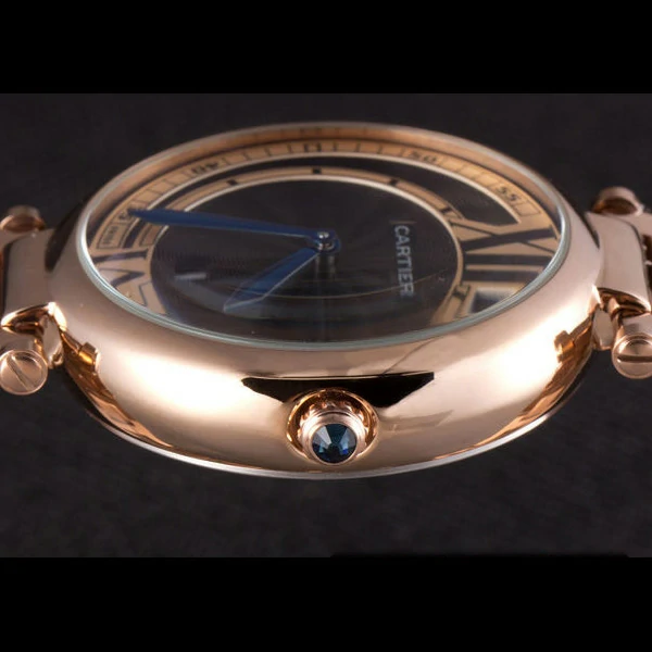 Cartier Ballon Bleu Rose Gold Stainelss Steel Strap Black Dial new59528