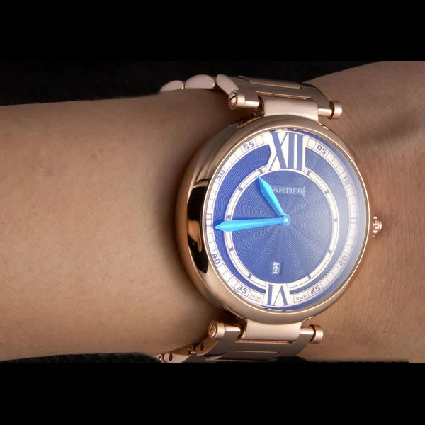 Cartier Ballon Bleu Rose Gold Stainelss Steel Strap Black Dial new59528