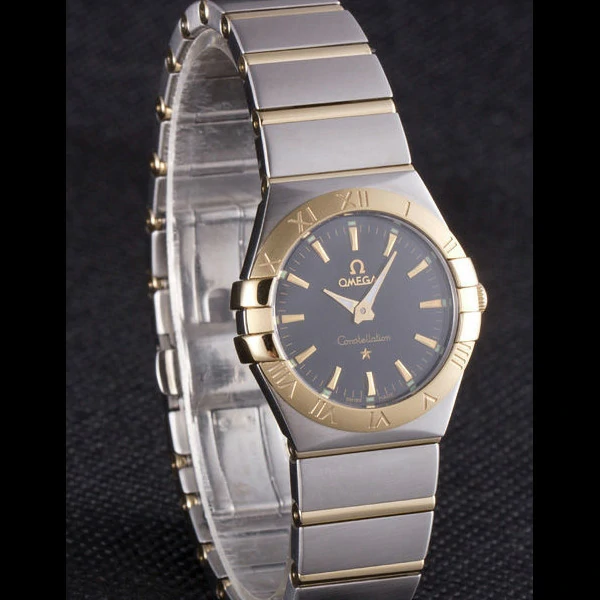 Omega Constellation Gold Bezel Black Dial Stainless Steel Band new59539