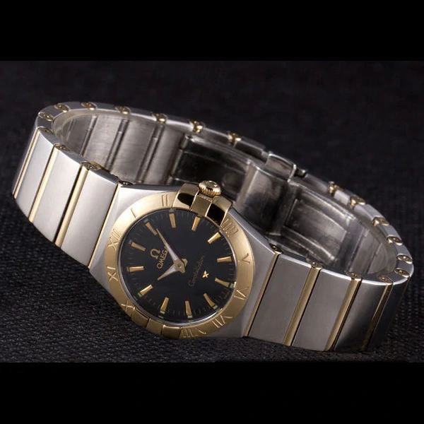 Omega Constellation Gold Bezel Black Dial Stainless Steel Band new59539