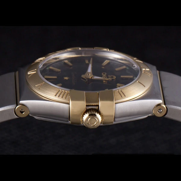Omega Constellation Gold Bezel Black Dial Stainless Steel Band new59539