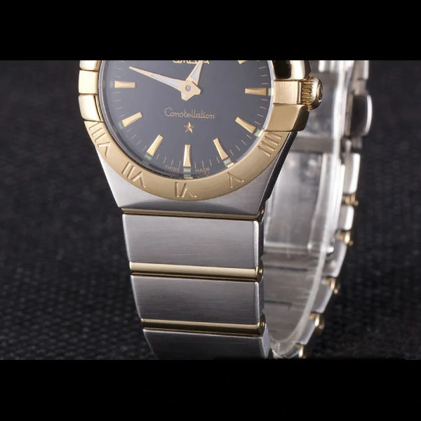 Omega Constellation Gold Bezel Black Dial Stainless Steel Band new59539