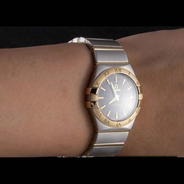 Omega Constellation Gold Bezel Black Dial Stainless Steel Band new59539