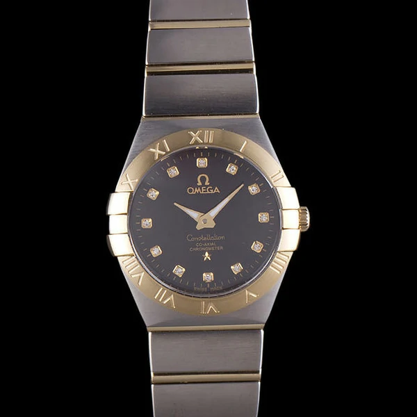 Omega Constellation Gold Bezel Black Dial Stainless Steel Band new59540