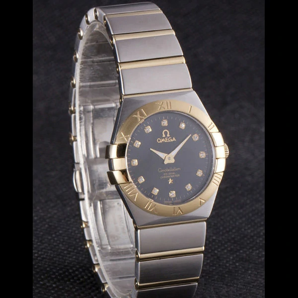 Omega Constellation Gold Bezel Black Dial Stainless Steel Band new59540