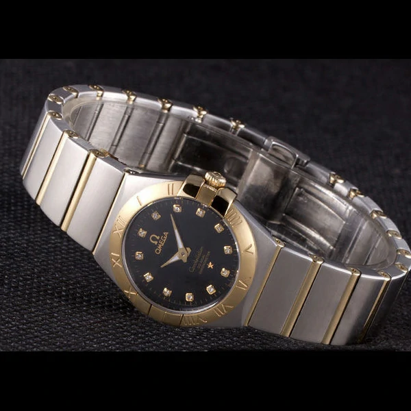 Omega Constellation Gold Bezel Black Dial Stainless Steel Band new59540