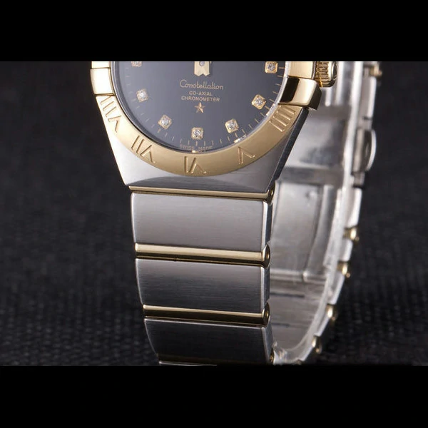 Omega Constellation Gold Bezel Black Dial Stainless Steel Band new59540