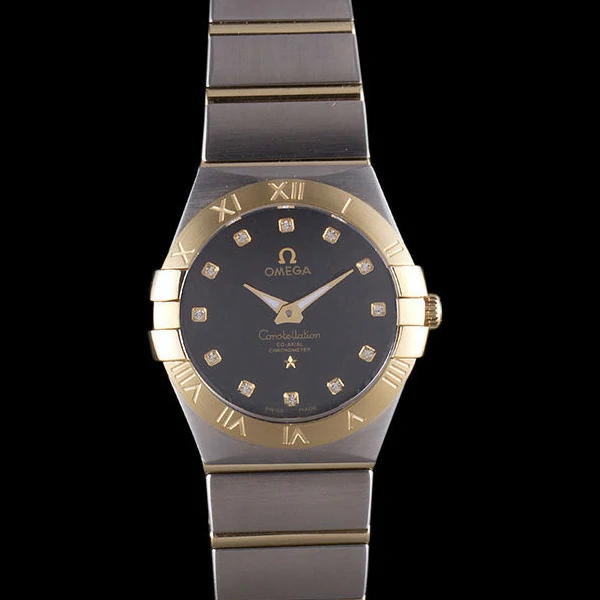 Omega Constellation Gold Bezel Black Dial Stainless Steel Band new59541