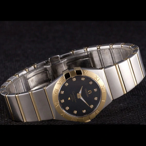 Omega Constellation Gold Bezel Black Dial Stainless Steel Band new59541