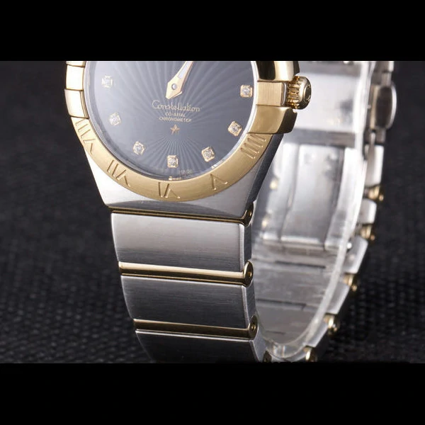 Omega Constellation Gold Bezel Black Dial Stainless Steel Band new59541